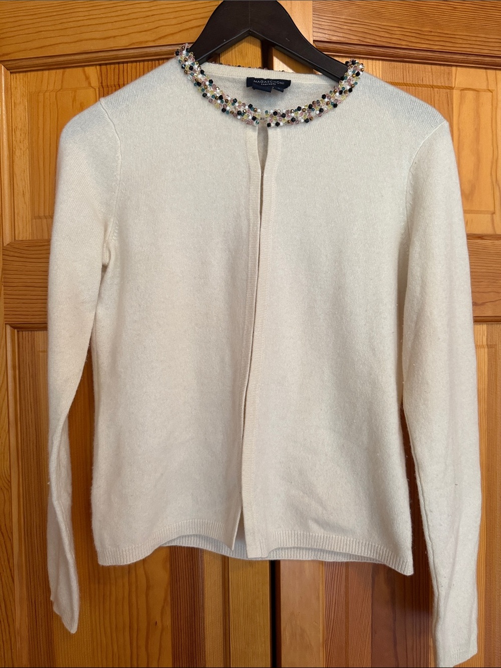 Magaschoni Cream Beaded Collar Cardigan